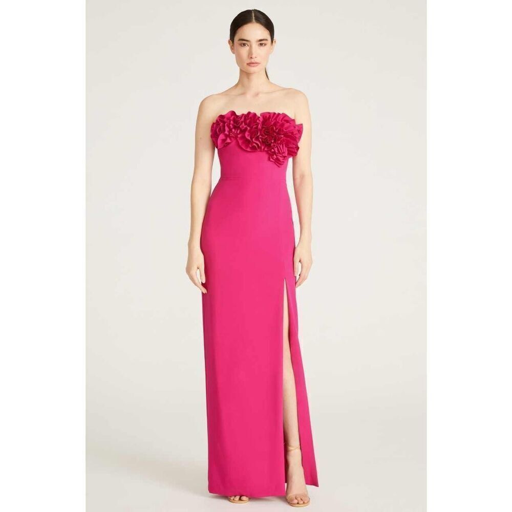 NWT MONIQUE LHUILLIER Gemma Crepe Gown Hot Pink $595.00